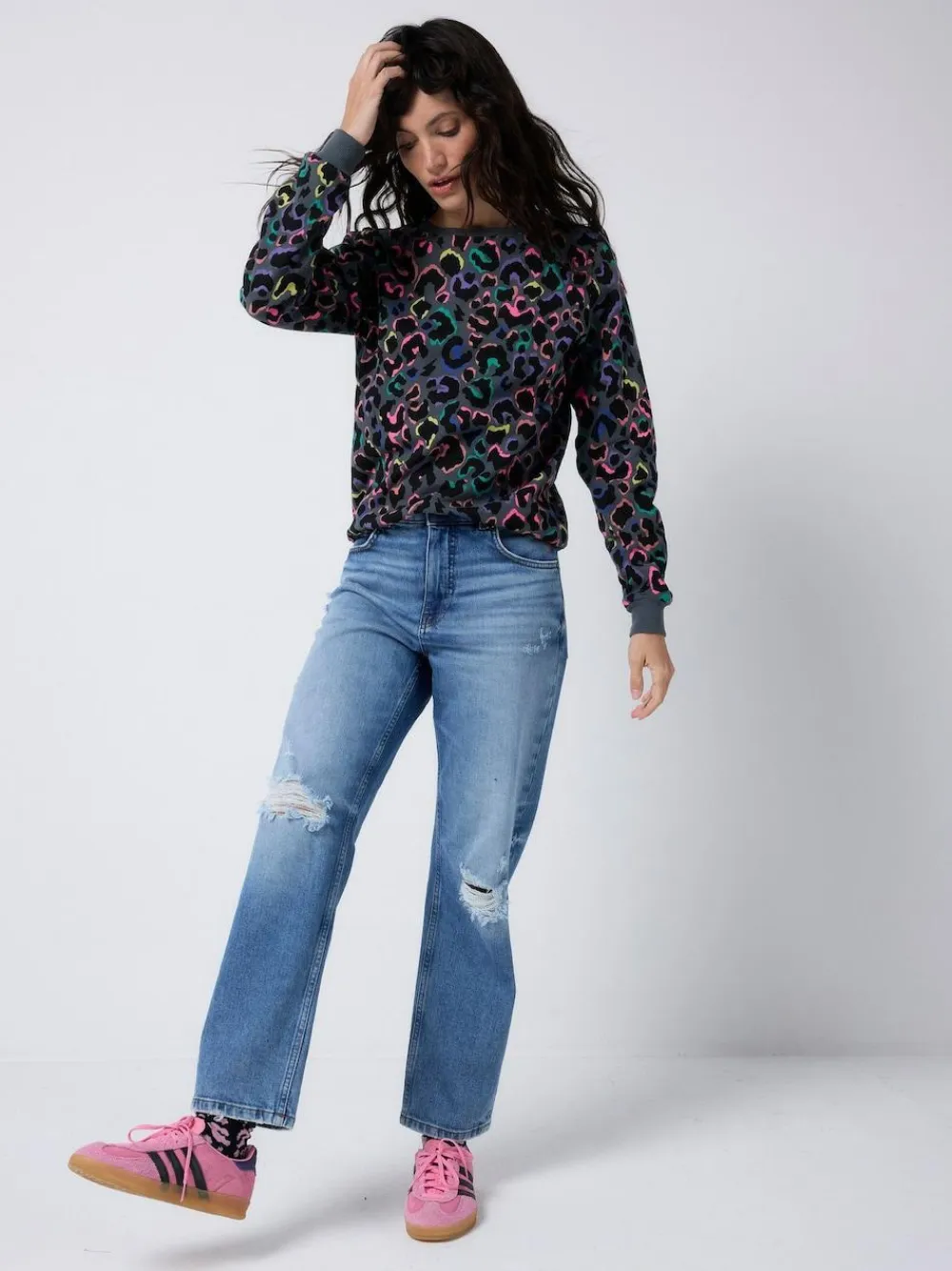 New SCAMP & DUDE Grey Classic Sweatshirt with Leopard & Lightning Bolt