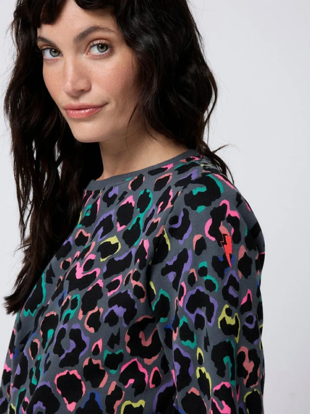 New SCAMP & DUDE Grey Classic Sweatshirt with Leopard & Lightning Bolt