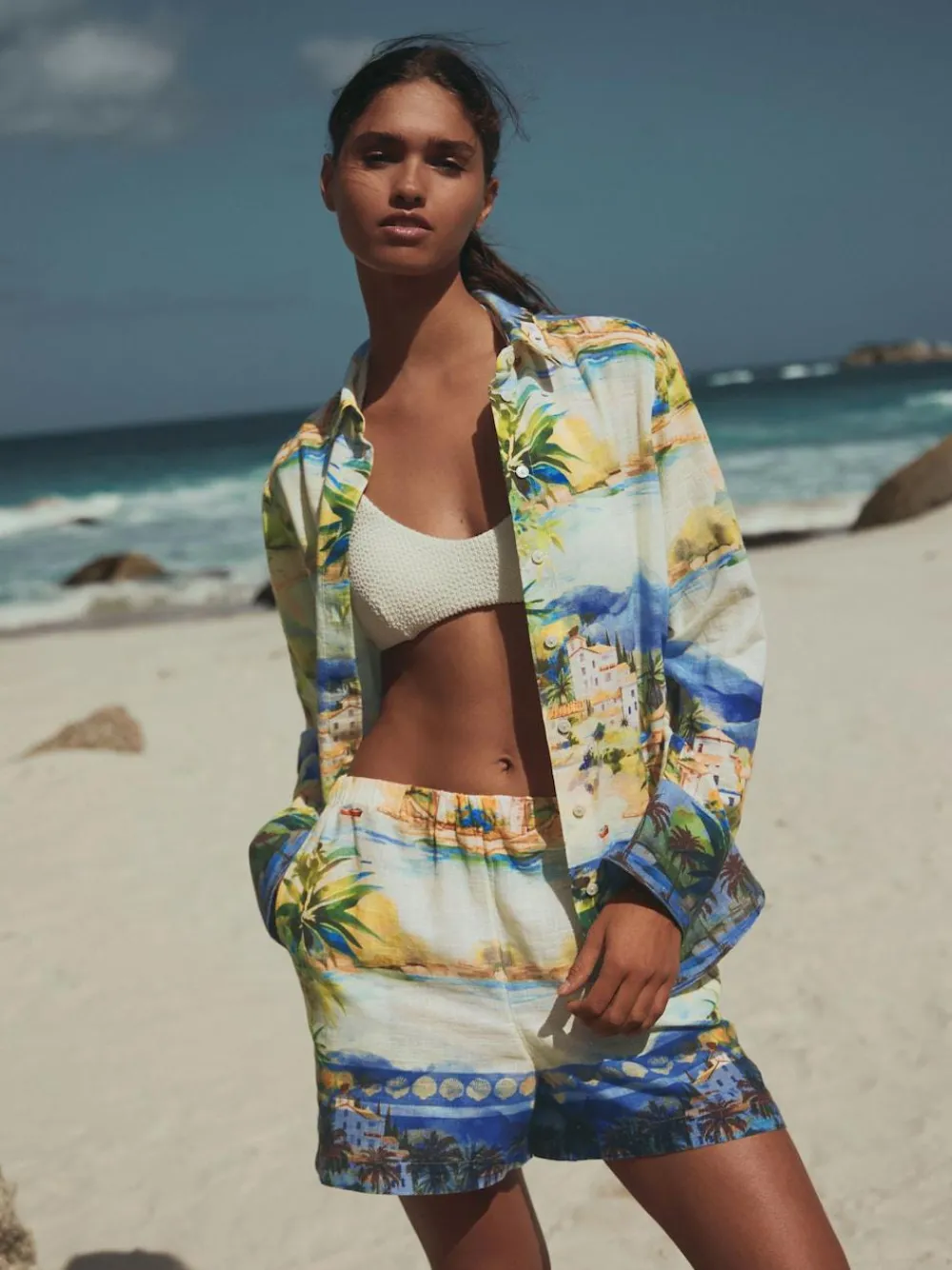 Sale Next Scenic Print Elasticated Waist Shorts with Linen