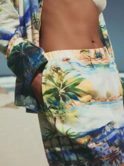 Sale Next Scenic Print Elasticated Waist Shorts with Linen