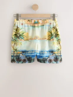 Sale Next Scenic Print Elasticated Waist Shorts with Linen