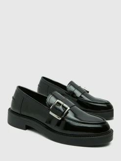 New Schuh Black Lilac Buckle Shoes