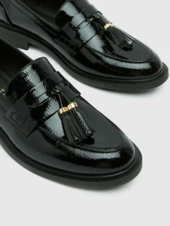 Schuh Black Wide Fit Layne Patent Tassel Loafers^Women Flats