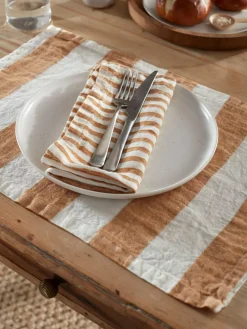 Secret Linen Store Amber Wide Stripe 100% Linen Placemats^ Table Linen, Placemats & Coasters