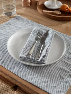 Online Secret Linen Store Sid Stripe 100% Linen Placemats French Blue