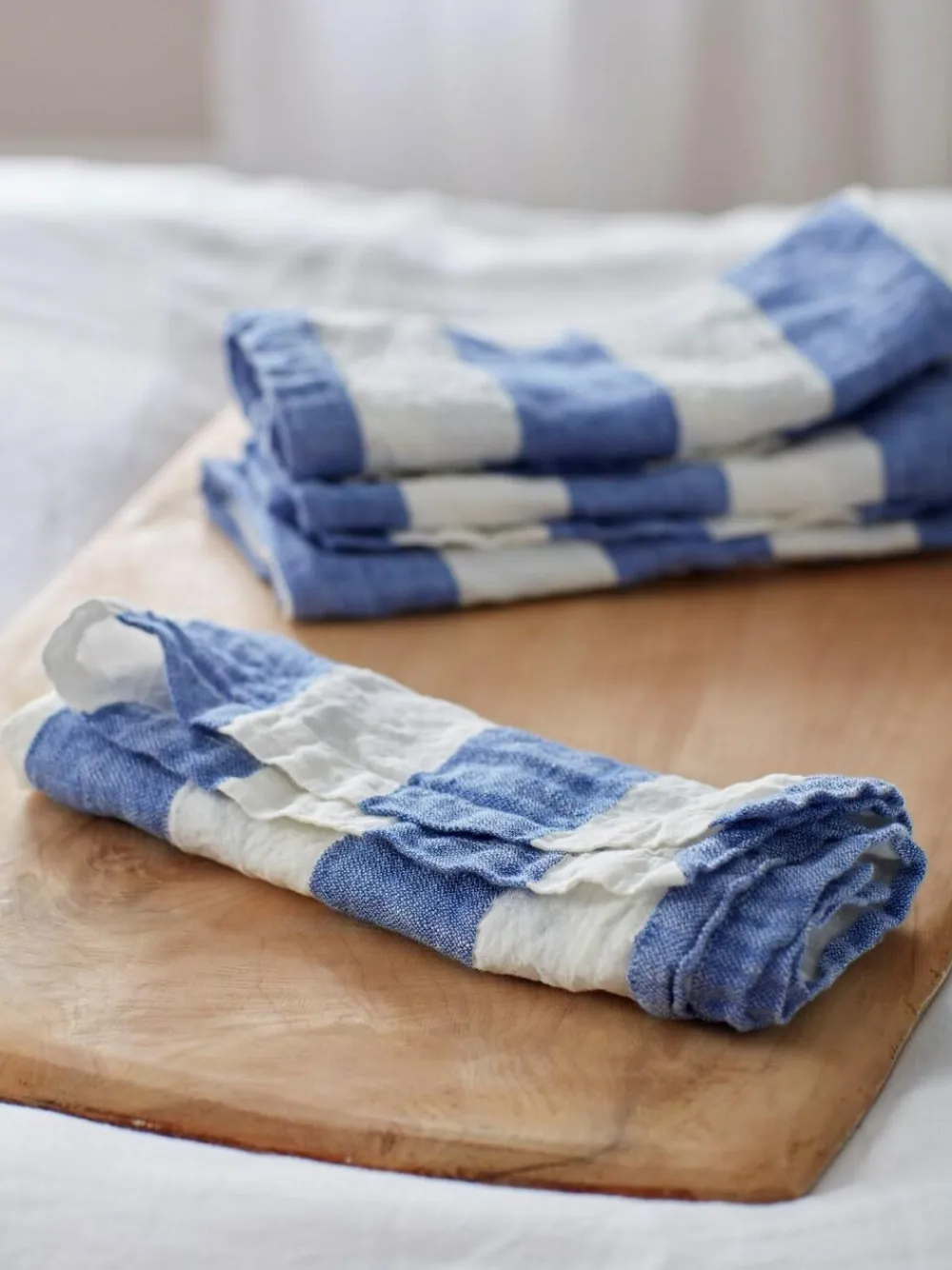 Discount Secret Linen Store Set of 4 Cobalt Wide Stripe 100% Linen Napkins