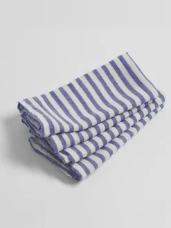 Hot Secret Linen Store Set of 4 Mid Stripe 100% Linen Napkins Cobalt