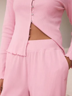 Discount self. Ribbed Button Through Pyjamas Bright Pink