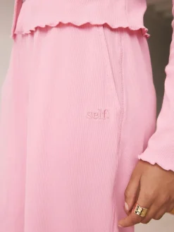 Discount self. Ribbed Button Through Pyjamas Bright Pink