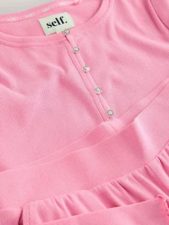 Discount self. Ribbed Button Through Pyjamas Bright Pink