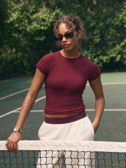 self. Burgundy Fitted Rib T-Shirt^Women Loungewear