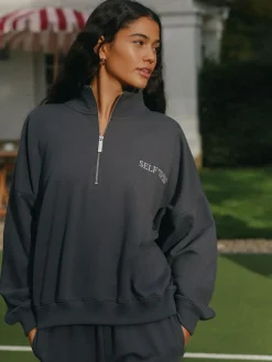 Outlet self. Half Zip Sweatshirt Charcoal Grey