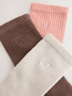 Sale self. Choc/Neutral/Pink 3 Pack Cushion Sole Lounge Ankle Socks 3 Pack