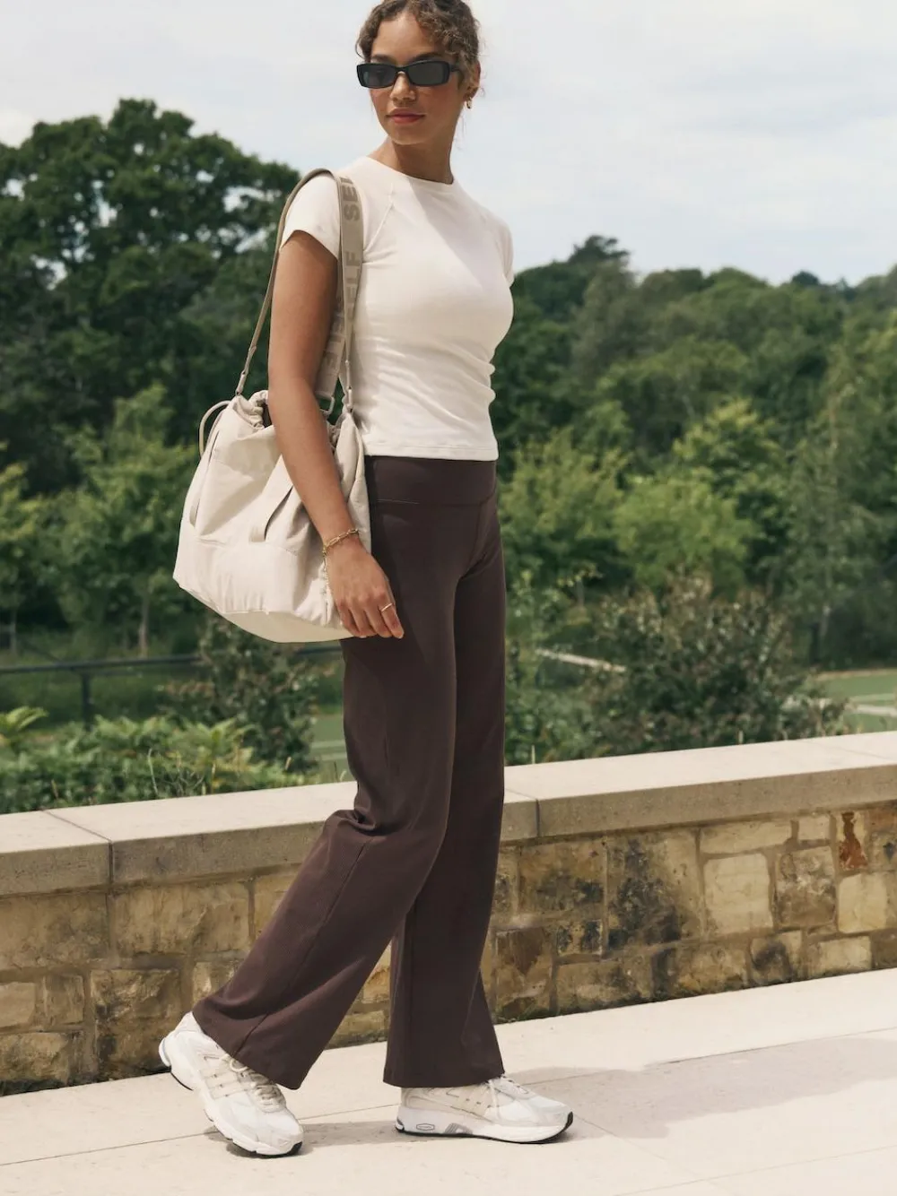 Outlet self. Rib Wide Leggings Chocolate