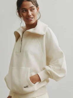 New self. Ecru Half Zip Collar Sweatshirt
