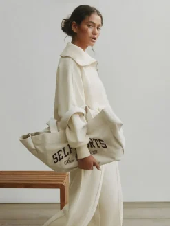 New self. Ecru Half Zip Collar Sweatshirt