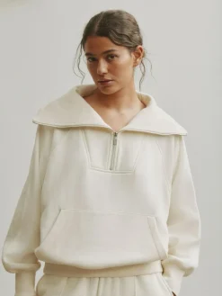 New self. Ecru Half Zip Collar Sweatshirt