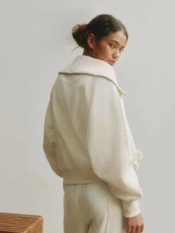 New self. Ecru Half Zip Collar Sweatshirt