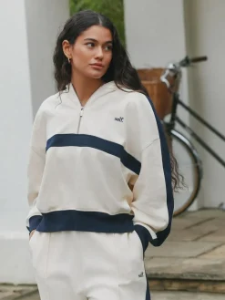 self. Ecru/Navy Half Zip Fleece Top^Women Loungewear|Hoodies & Sweatshirts