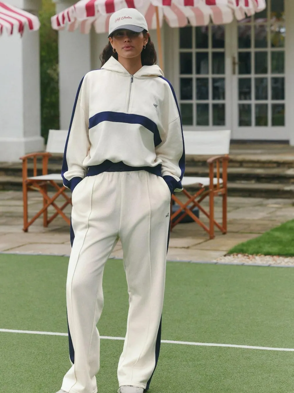 self. Ecru/Navy Half Zip Fleece Top^Women Loungewear|Hoodies & Sweatshirts