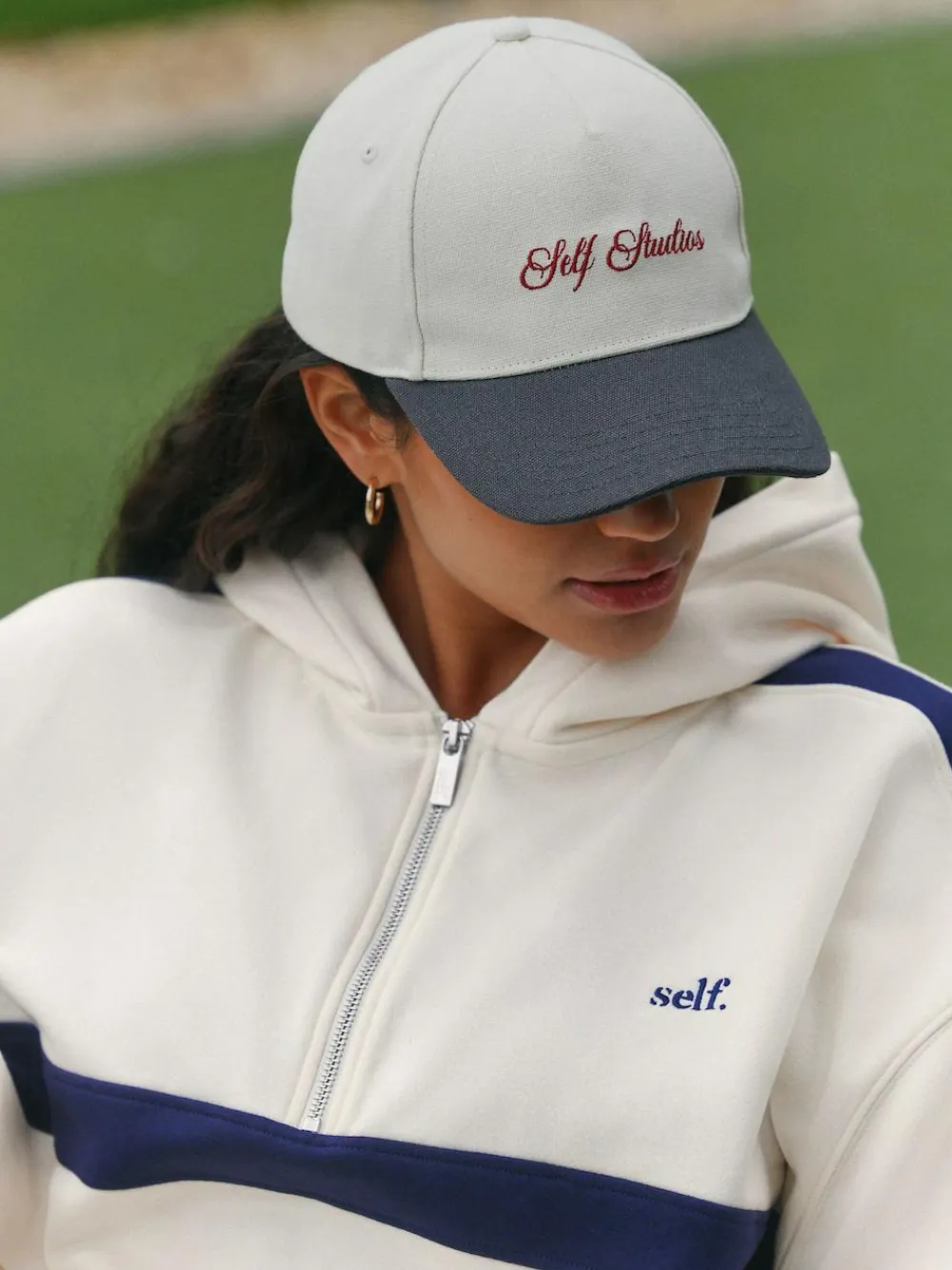 self. Ecru/Navy Half Zip Fleece Top^Women Loungewear|Hoodies & Sweatshirts