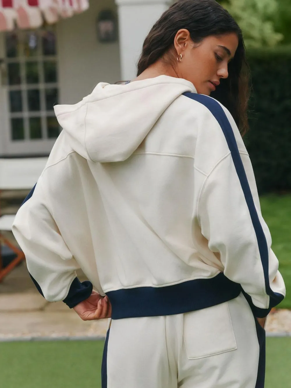 self. Ecru/Navy Half Zip Fleece Top^Women Loungewear|Hoodies & Sweatshirts