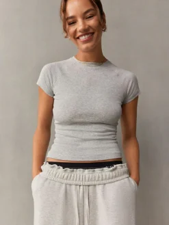 self. Grey Fitted Rib T-Shirt^Women Loungewear