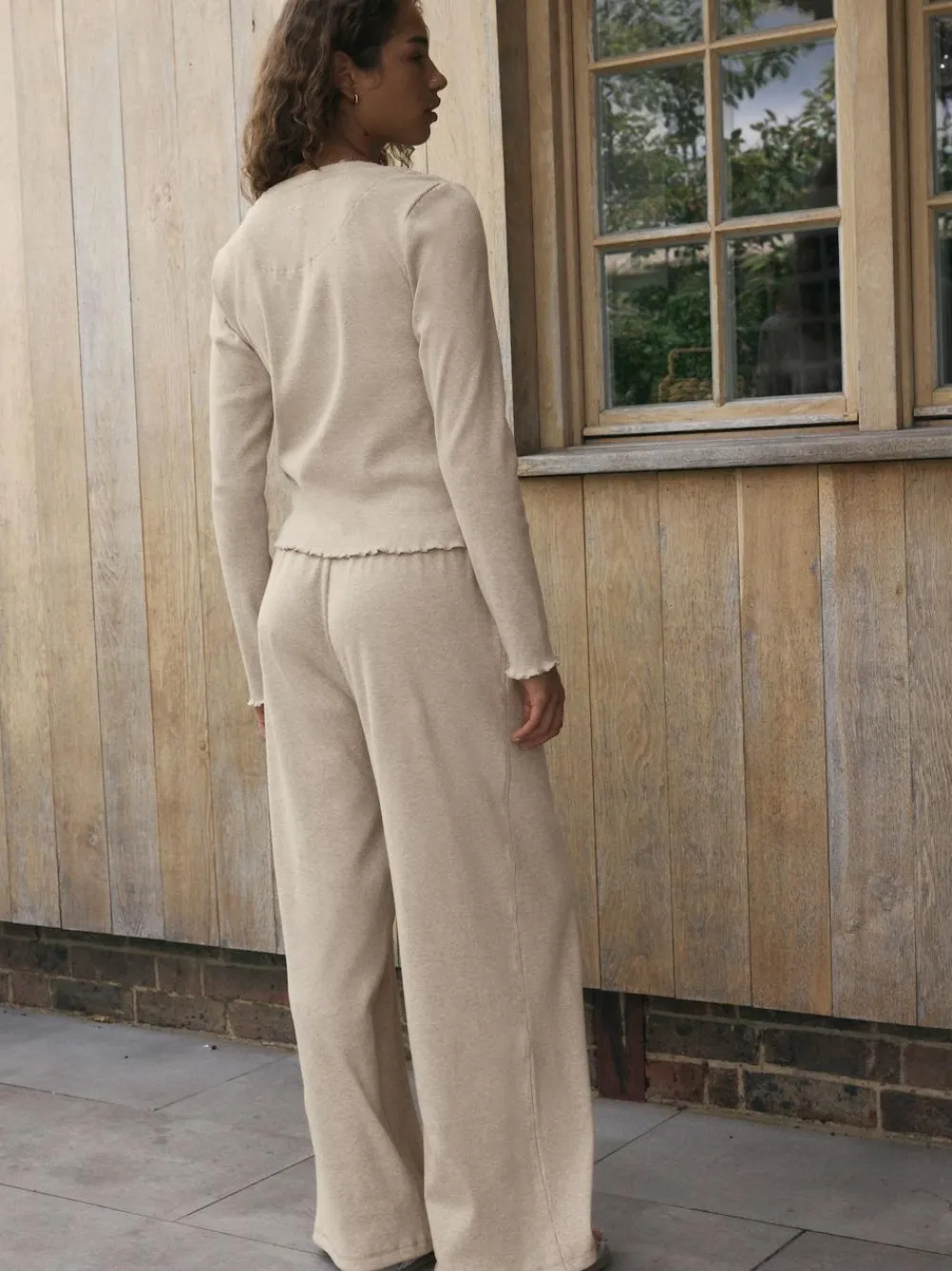 Discount self. Ribbed Button Through Pyjamas Oatmeal