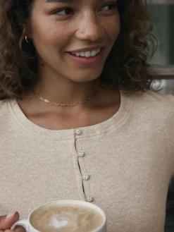 Discount self. Ribbed Button Through Pyjamas Oatmeal