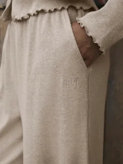 Discount self. Ribbed Button Through Pyjamas Oatmeal