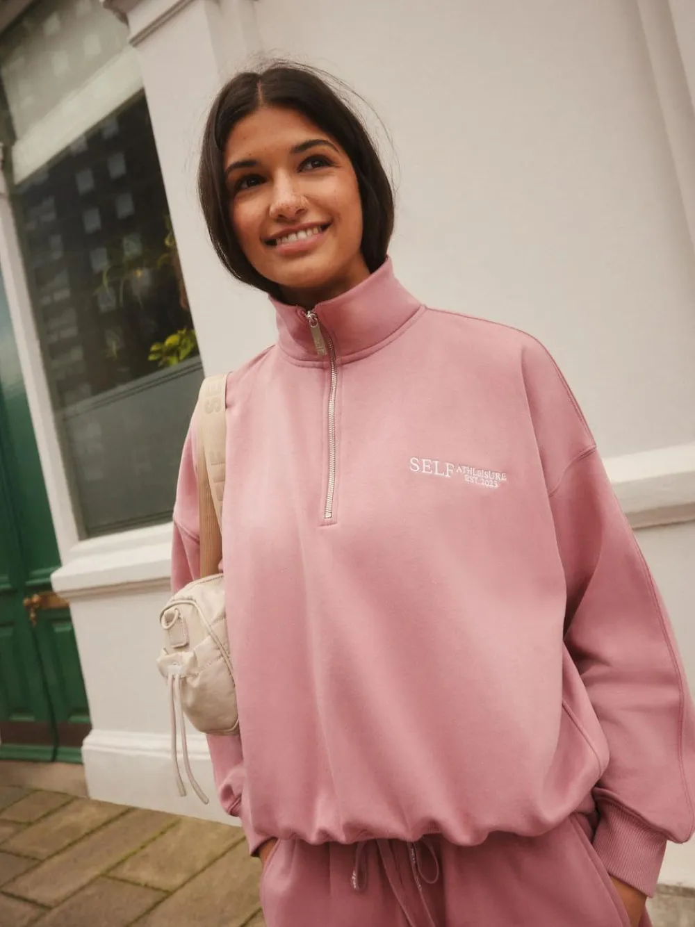 Outlet self. Half Zip Sweatshirt Pink