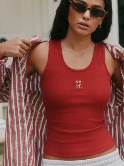 Hot self. Cotton Rib Scoop Neck Vest Red