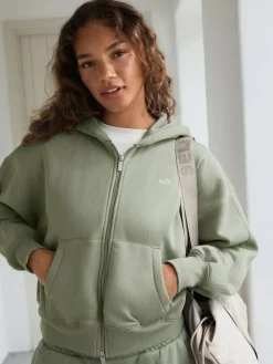 Online self. Hooded Zip Through Jacket Sage Green