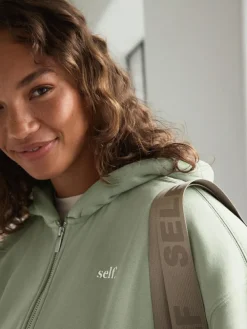Online self. Hooded Zip Through Jacket Sage Green