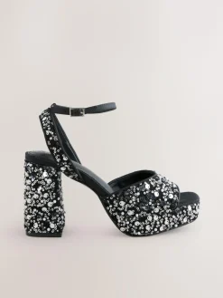 Hot Next Sequin Forever Comfort® Square Toe Sequin Block Heeled Sandals