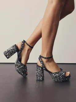 Hot Next Sequin Forever Comfort® Square Toe Sequin Block Heeled Sandals