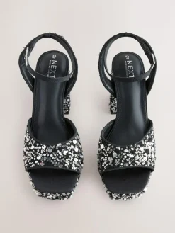 Hot Next Sequin Forever Comfort® Square Toe Sequin Block Heeled Sandals