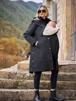 Hot Seraphine 3 in 1 Maternity & Babywearing Parka with Borg Lining Black