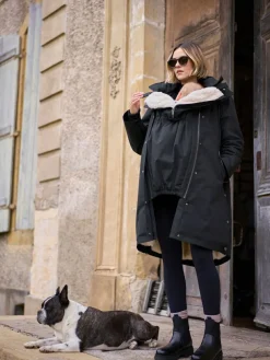 Hot Seraphine 3 in 1 Maternity & Babywearing Parka with Borg Lining Black
