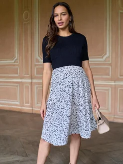 Clearance Seraphine Black & White Printed Maternity & Nursing Knit Top Dress