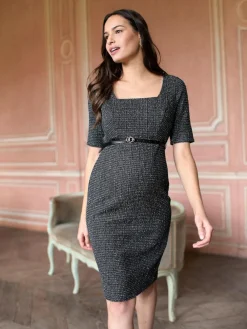 New Seraphine Black A-Line Stretch Tweed Maternity Dress