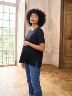 Clearance Seraphine Maternity Short Sleeve Cotton Modal T-Shirt Black