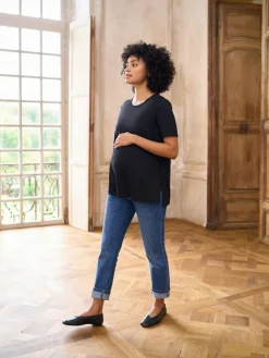 Clearance Seraphine Maternity Short Sleeve Cotton Modal T-Shirt Black