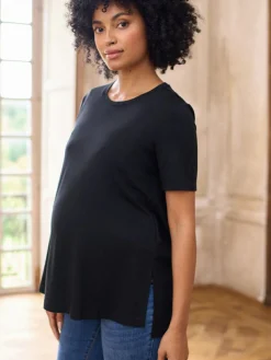 Clearance Seraphine Maternity Short Sleeve Cotton Modal T-Shirt Black