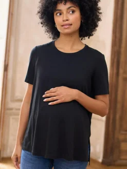Clearance Seraphine Maternity Short Sleeve Cotton Modal T-Shirt Black