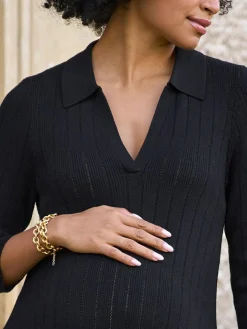 Clearance Seraphine Black Maternity Pointelle Knit Dress