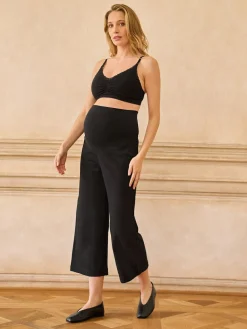 Seraphine Black Overbump Maternity Cropped Ponte Wide Leg Trousers^Women Pants