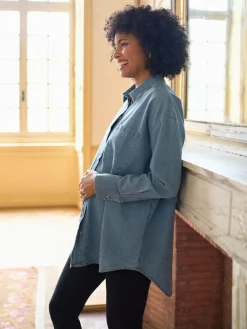 Seraphine Blue Denim Maternity & Nursing Shirt Dress^Women Tops & T-Shirts|Blouses & Shirts