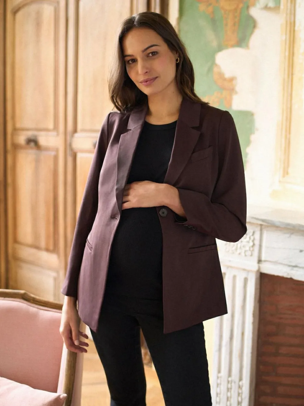 Hot Seraphine Chocolate Brown Maternity Belted Blazer