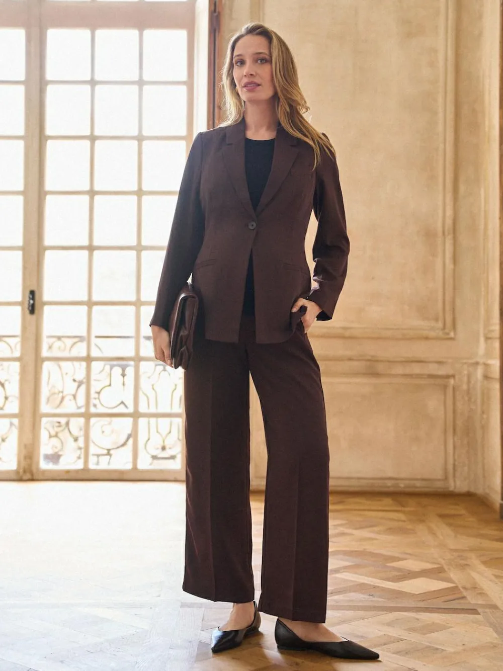 Hot Seraphine Chocolate Brown Maternity Belted Blazer